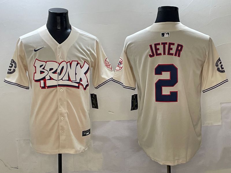 Men New York Yankees #2 Jeter Cream four generations Joint Name 2025 Nike MLB Jersey style 1->new york yankees->MLB Jersey